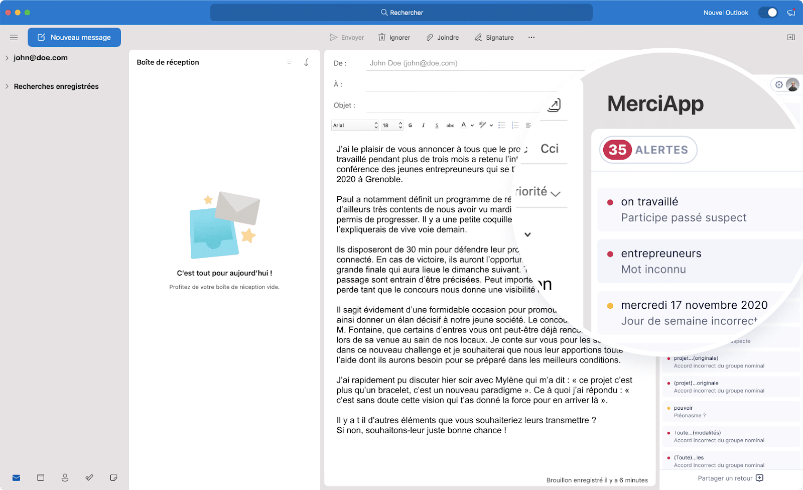 Correction grâce à MerciApp dans Outlook