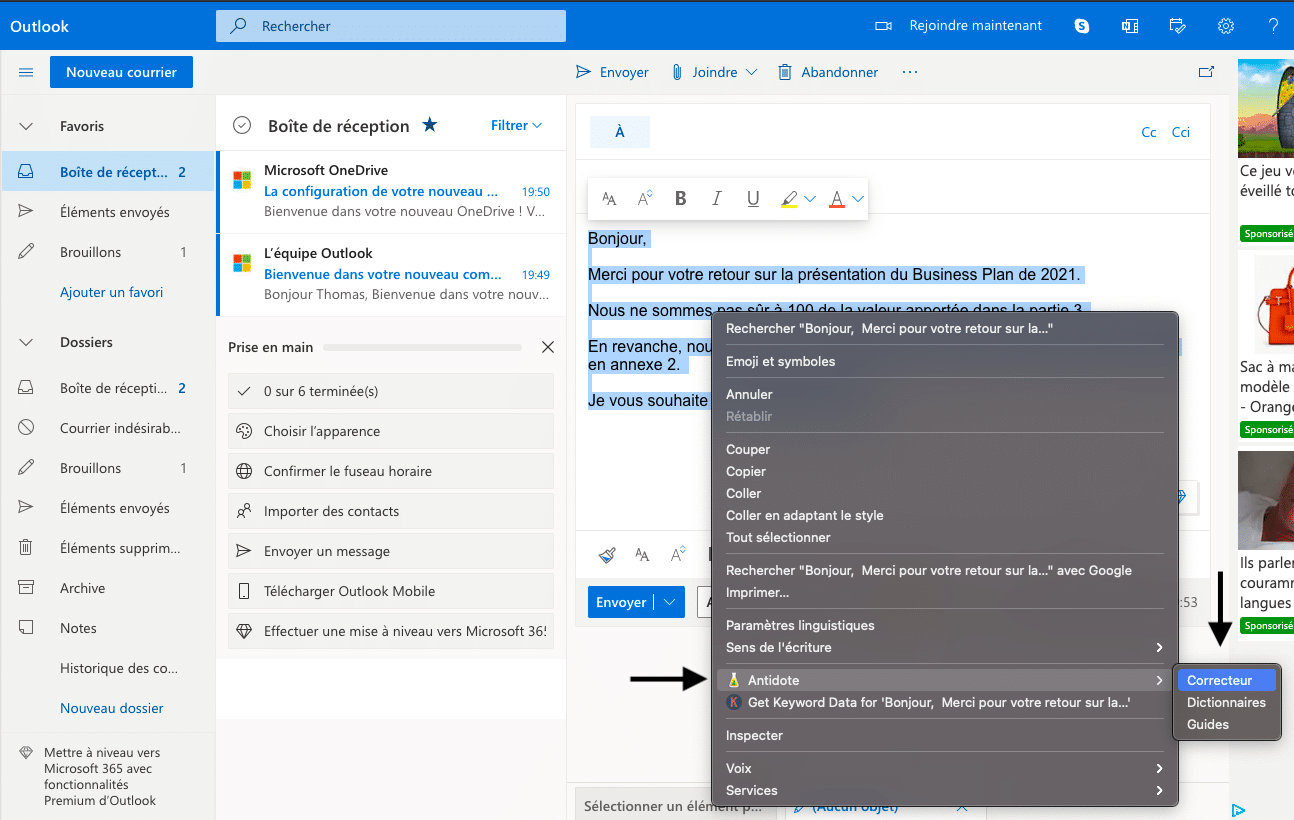 Corriger ses fautes sur Outlook avec le correcteur Antidote