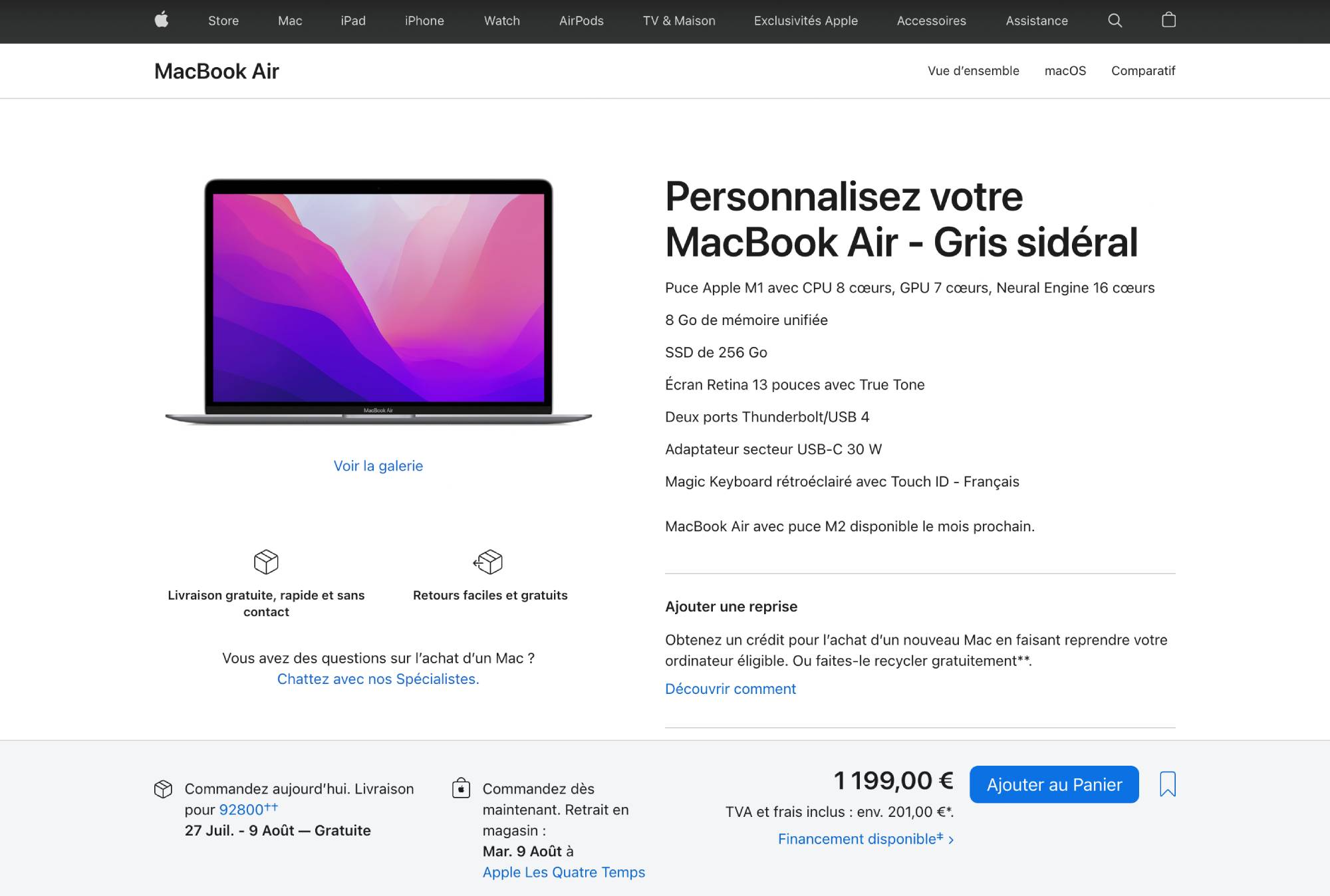 fiche produit du site e-commer Apple