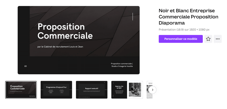 modèle proposition commerciale Canva
