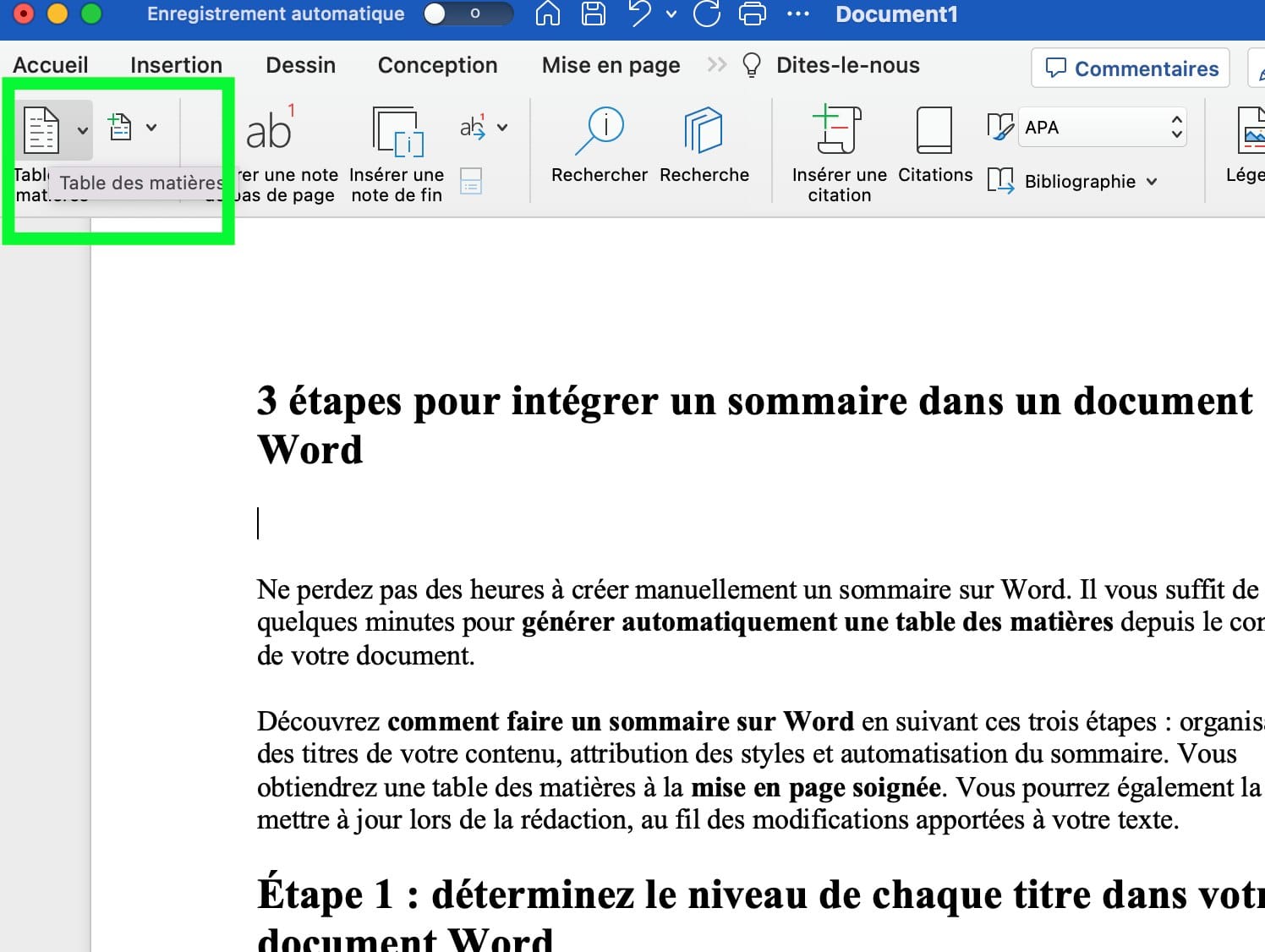 3 étapes pour intégrer un sommaire dans un document Word