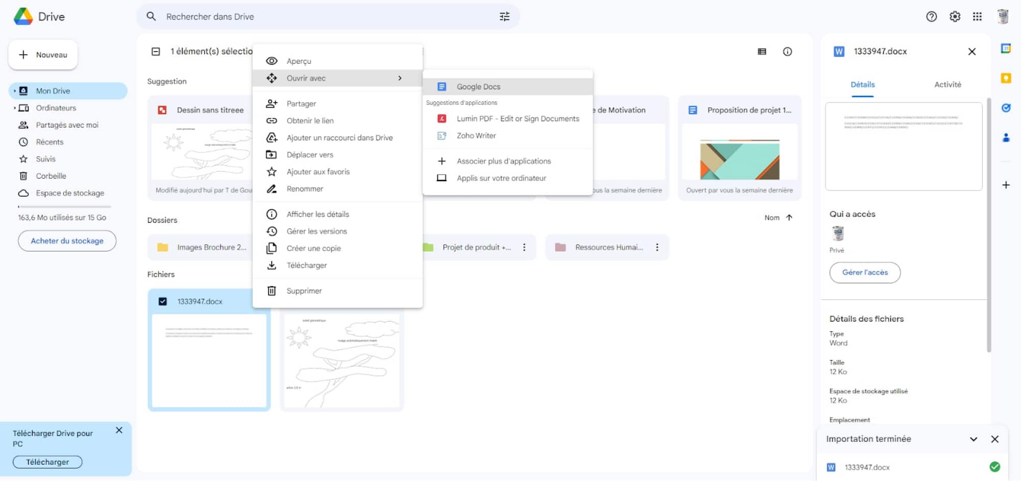 Convertir un fichier sur Drive - Google Drive : Stockage et Espace Collaboratif