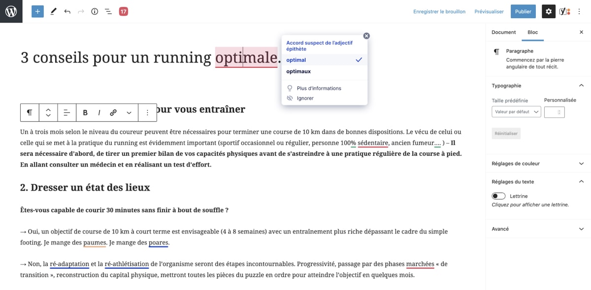 Capture d'écran de MerciApp fonctionnant parfaitement dans  Gutenberg de WordPressl'éditeur