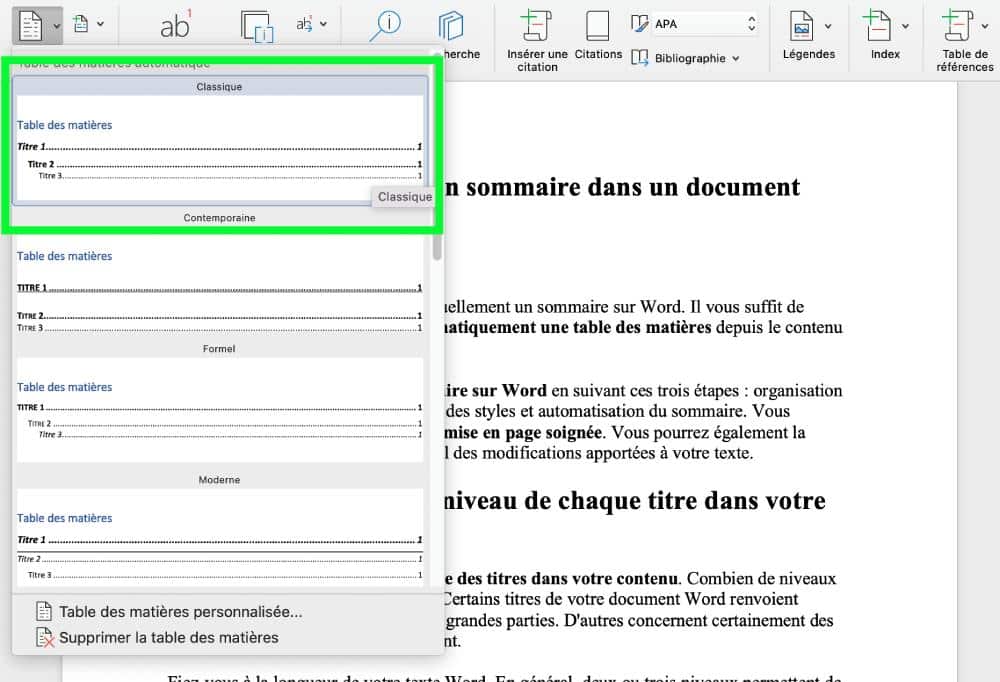 3 étapes pour intégrer un sommaire dans un document Word