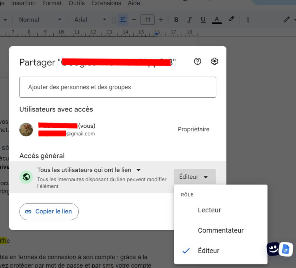 Partage de droits en écriture - Google Drive : Stockage et Espace Collaboratif