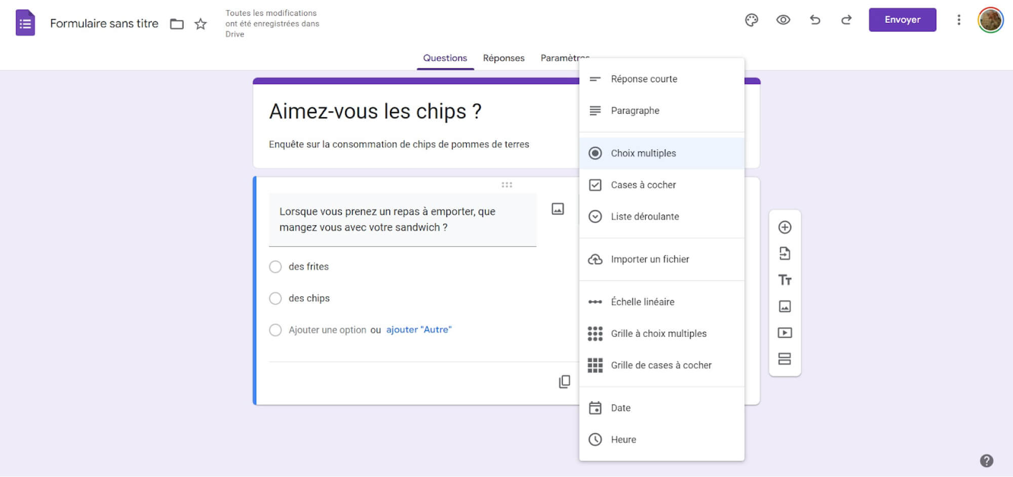 Questionnaire Google Form - Google Drive : Stockage et Espace Collaboratif