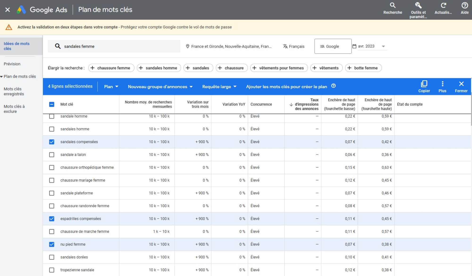 GKP volumes et concurrence - Google Keyword Planner : outil de planification de mots-clés Google