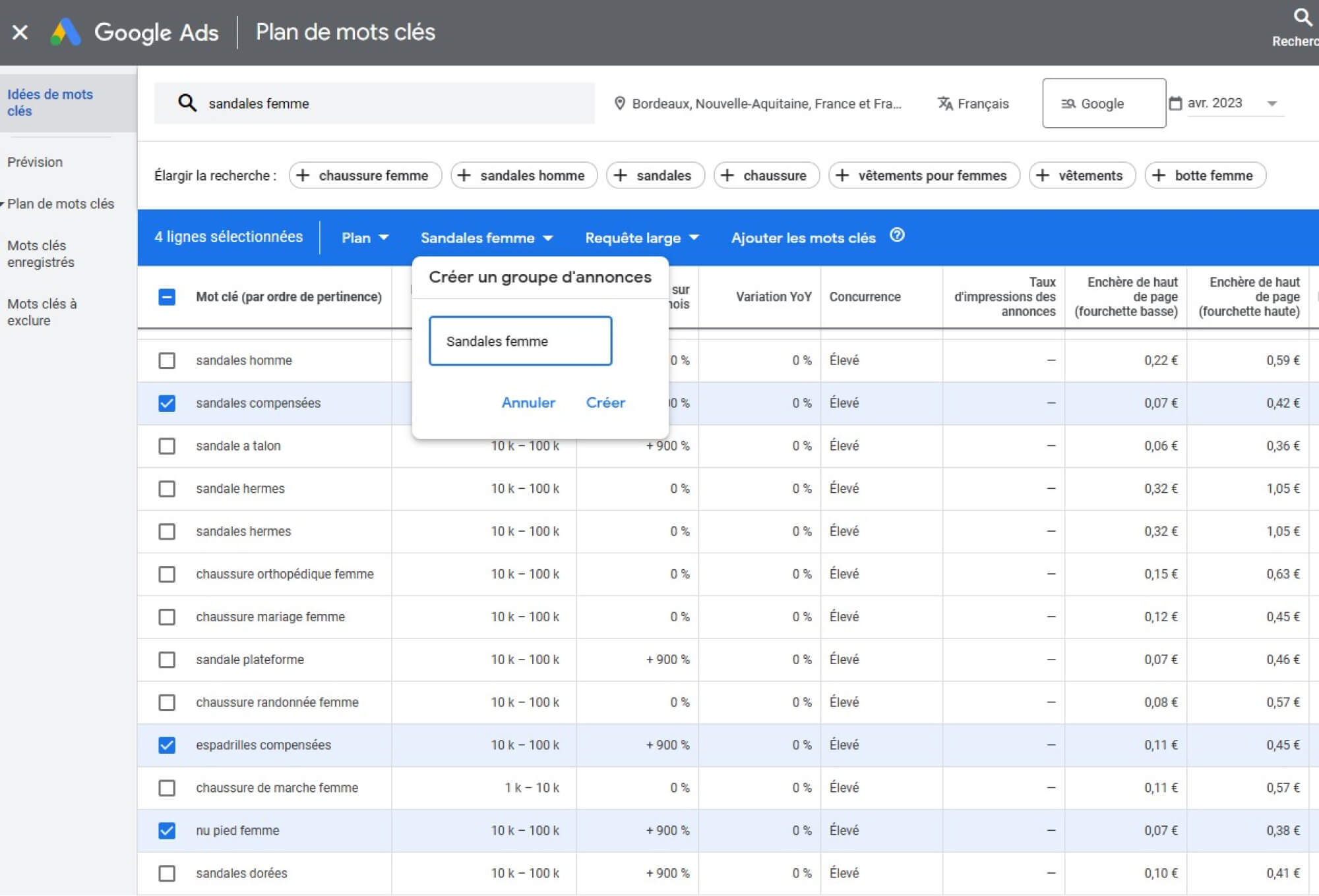 Plan de mots clés - Google Keyword Planner : outil de planification de mots-clés Google