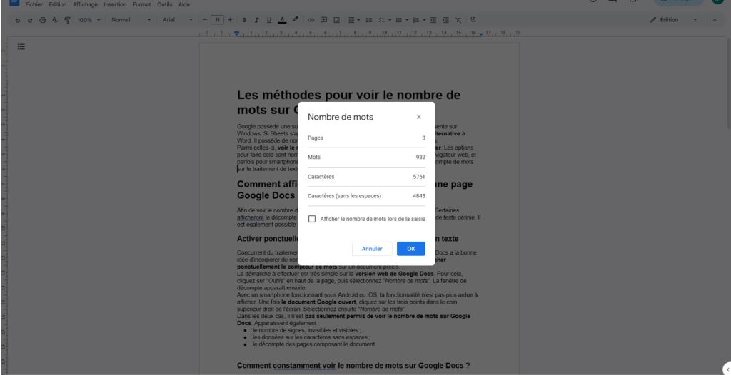 Nombre de mots Google Docs 2