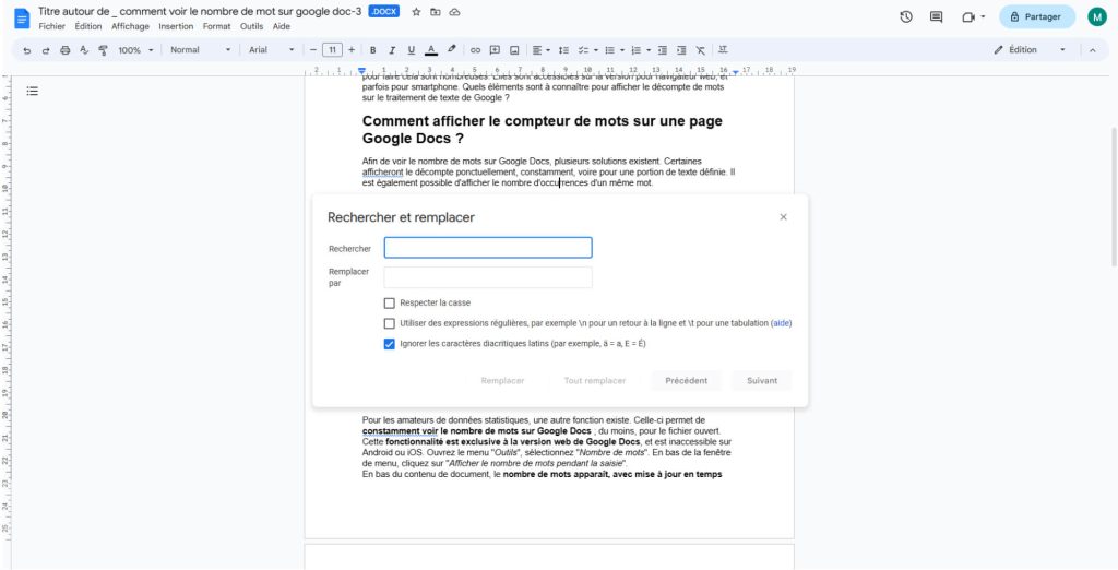 rechercher et remplacer Google Docs