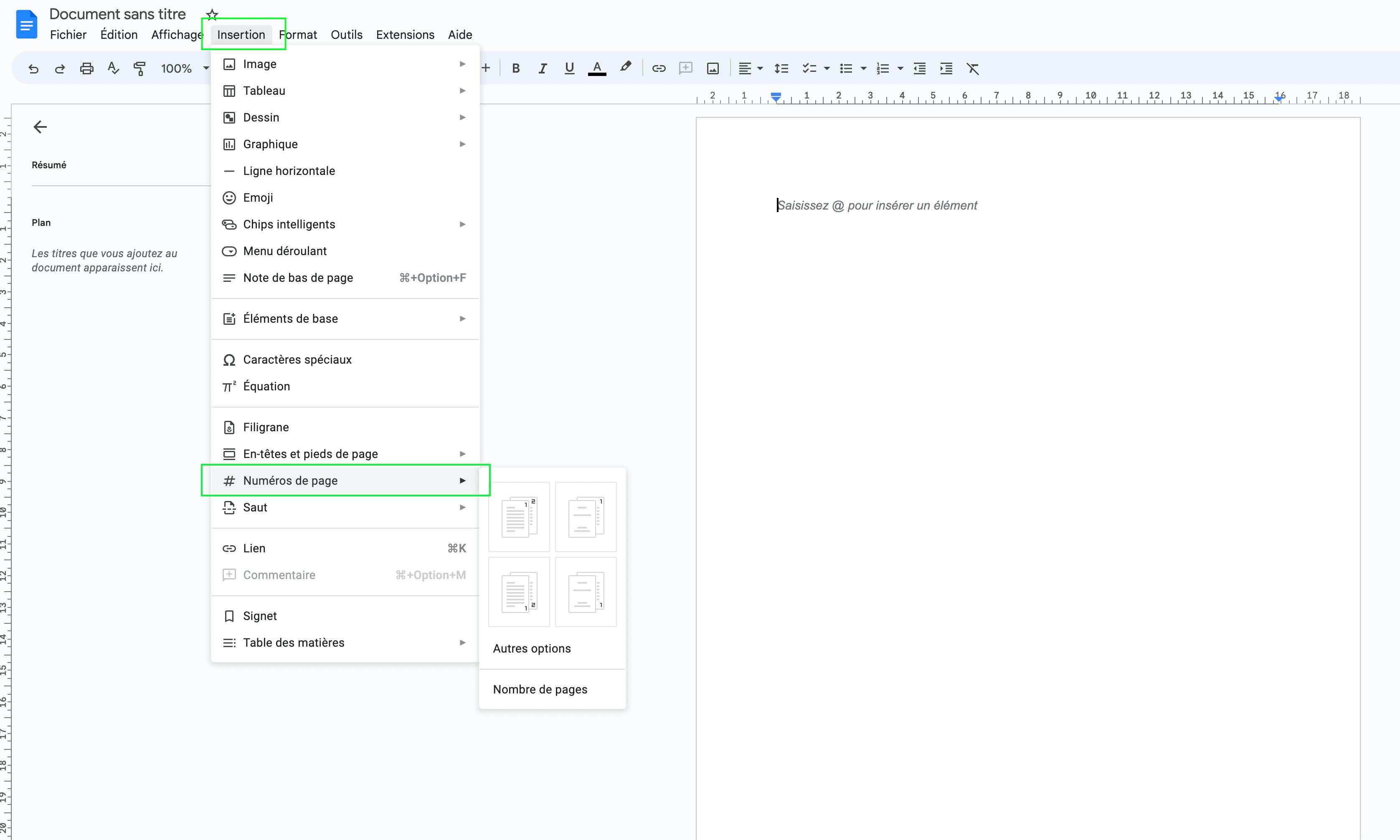 pagination google docs