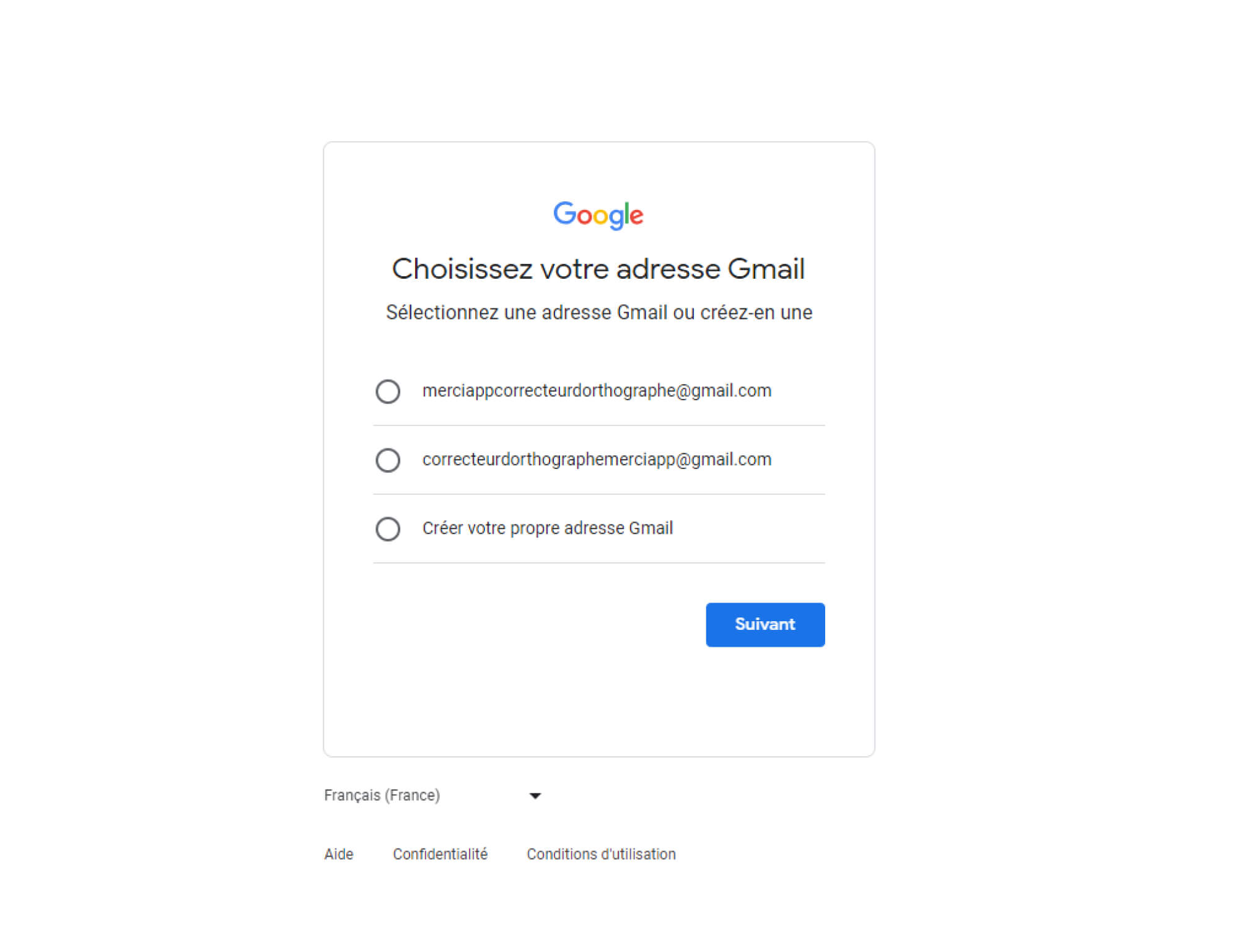 choix adresse messagerie gmail