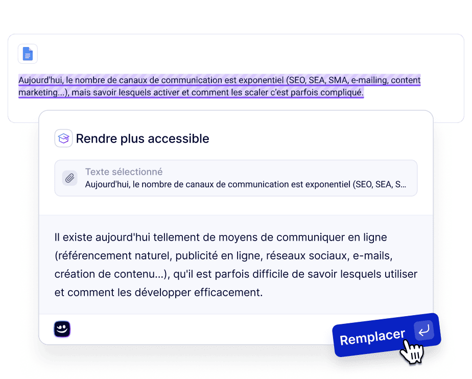 Test de l'assistant "Rendre plus accessible" MAIA, sur Google Doc. 