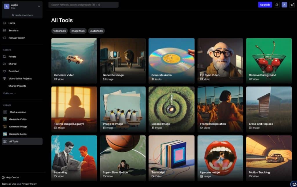 Interface de Runway ML 
